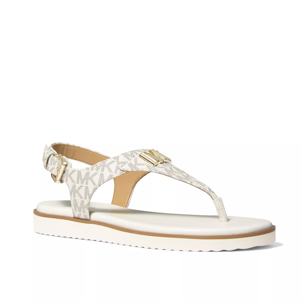 New! MICHAEL KORS Women's MK Logo Jilly T-Strap Sandals Shoes Open-Toe Vanilla 7 - Picture 3 of 9